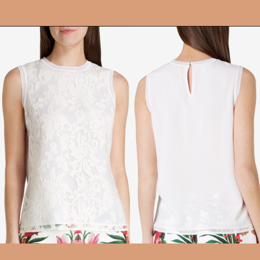 NWT! $175 Ted Baker White Lace Front‎ Sleeveless Top [SZ TB 1 ]